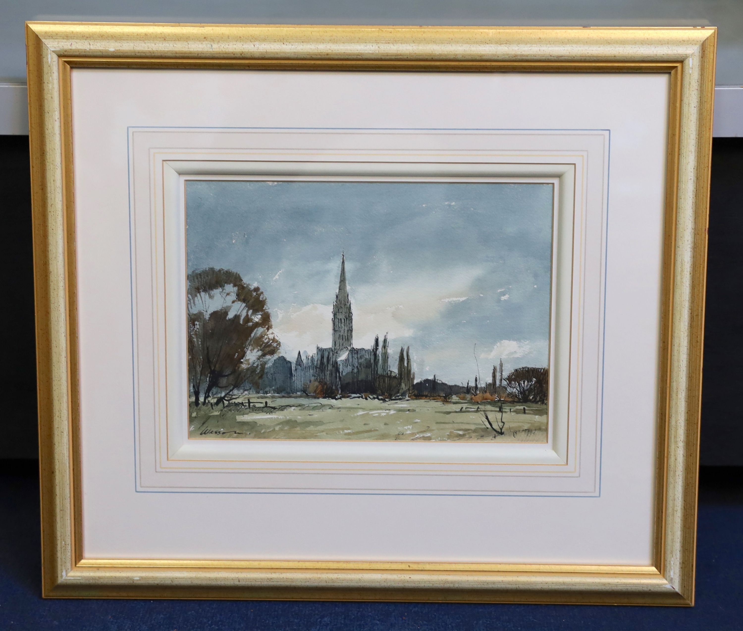 Edward Wesson (1910-1983), Salisbury cathedral from the east, ink and watercolour, 21 x 29cm